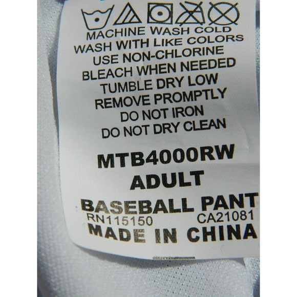 Rawlings Baseball Pants Men's XL White Elastic Bottom NWT - Picture 10 of 12